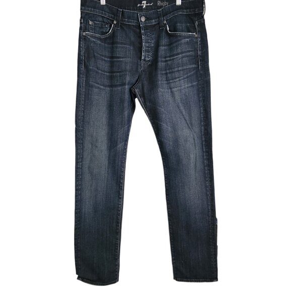 7 For All Mankind Men's Rhigby Button Fly Blue Denim Jeans Size 36 - Picture 11 of 14